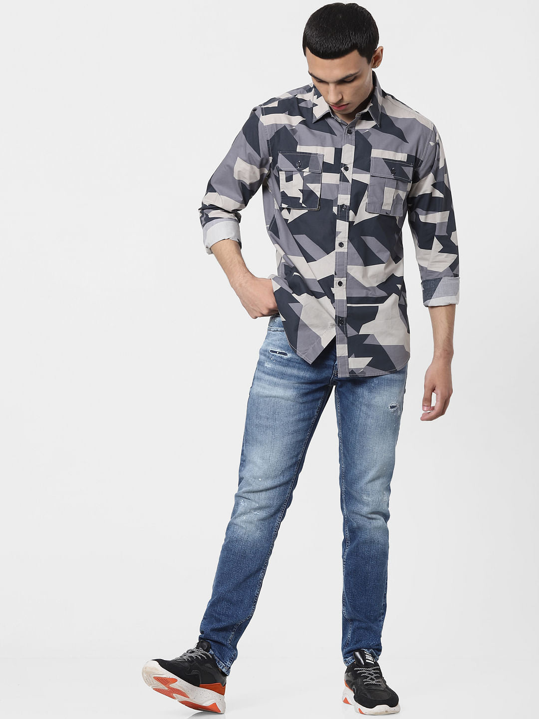Blue Abstract Print Full Sleeves Shirt