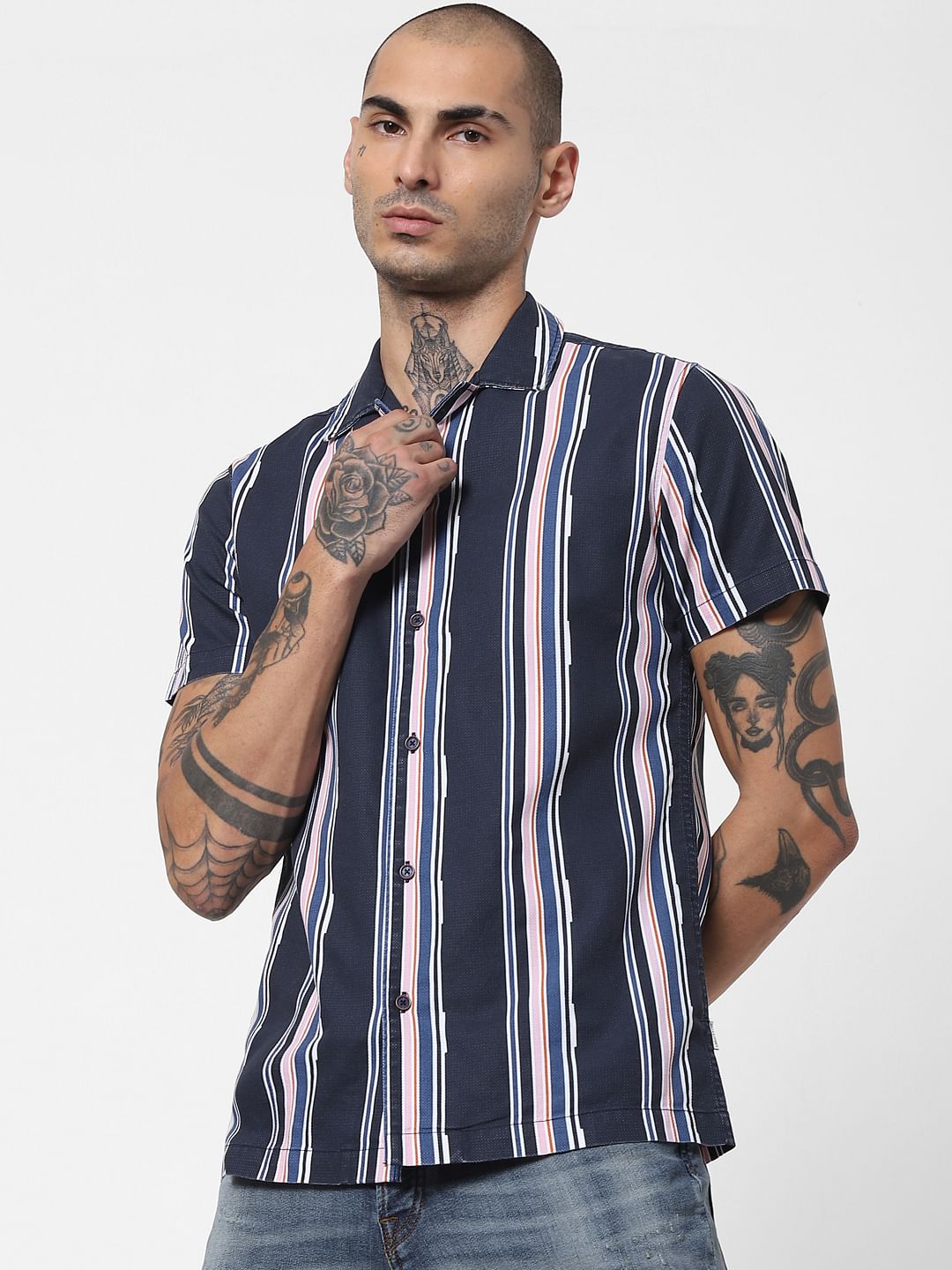 Blue Striped Half Sleeves Shirt