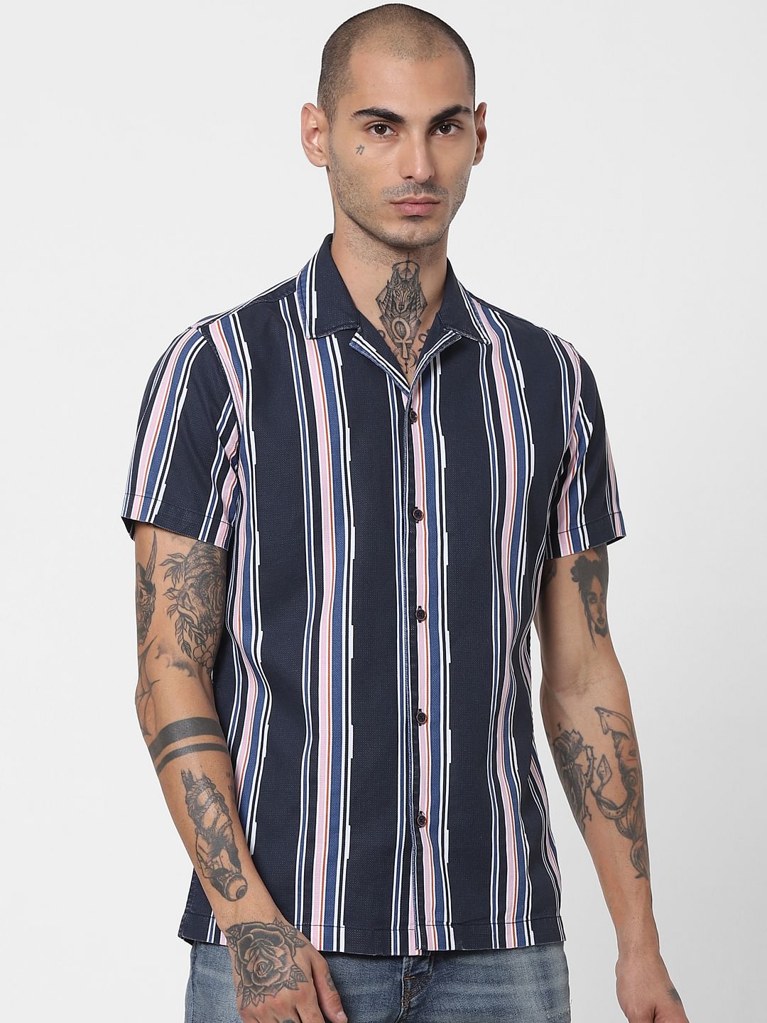 Blue Striped Half Sleeves Shirt