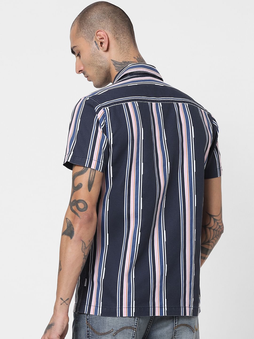 Blue Striped Half Sleeves Shirt