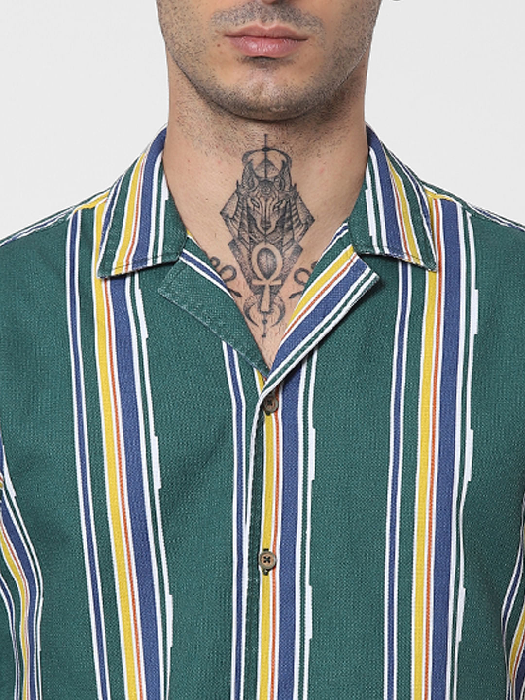 Green Striped Half Sleeves Shirt