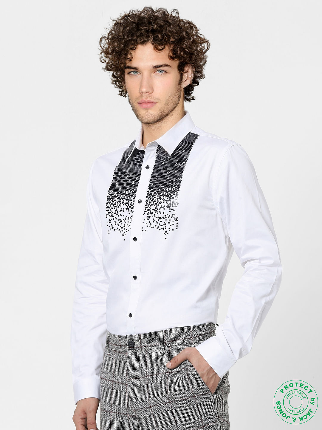 White Embellished Full Sleeves Shirt