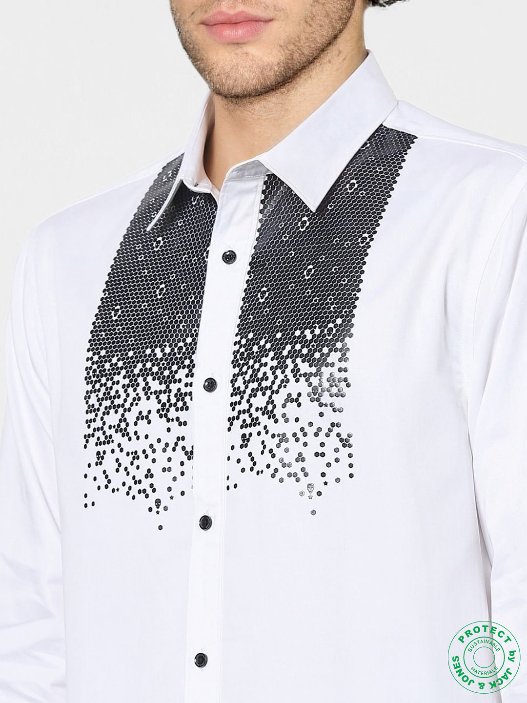 White Embellished Full Sleeves Shirt