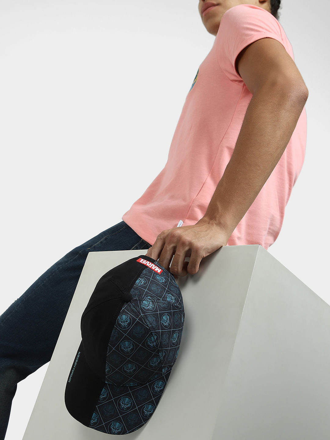 JACK&JONES X BLACK PANTHER X Black Panther Black Colourblocked Printed Cap