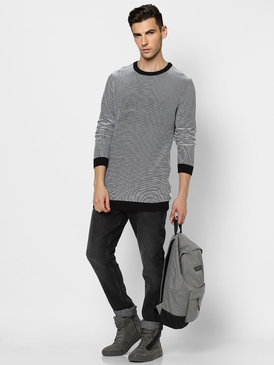 Black & White Striped Illusion Print Pullover