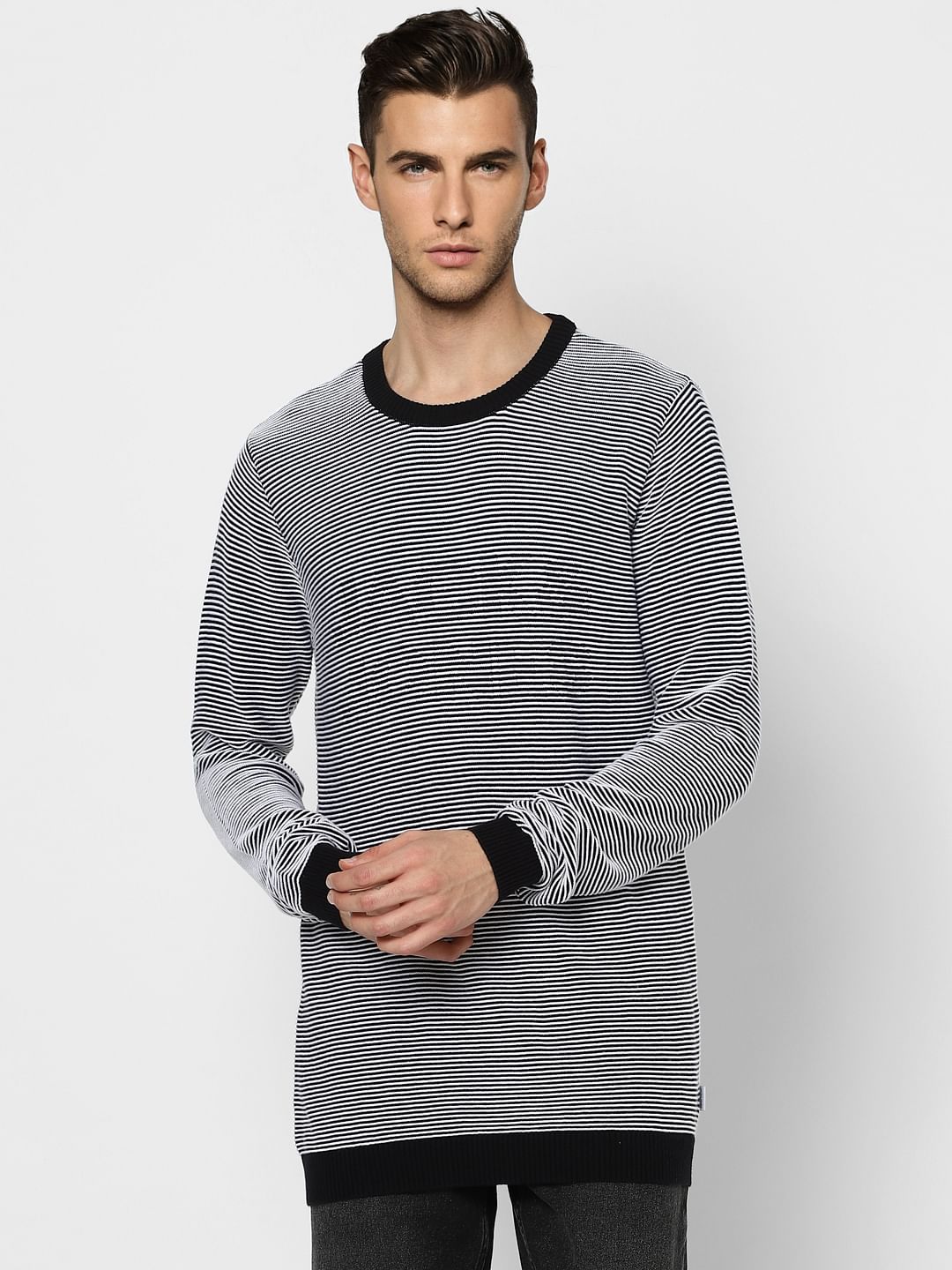 Black & White Striped Illusion Print Pullover
