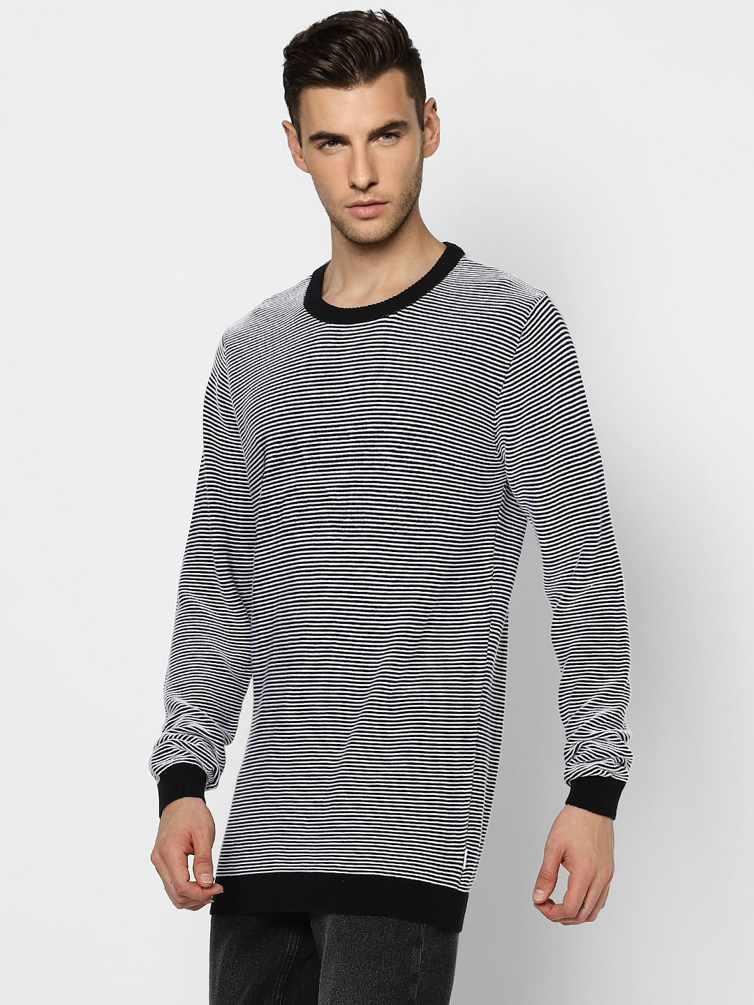 Black & White Striped Illusion Print Pullover