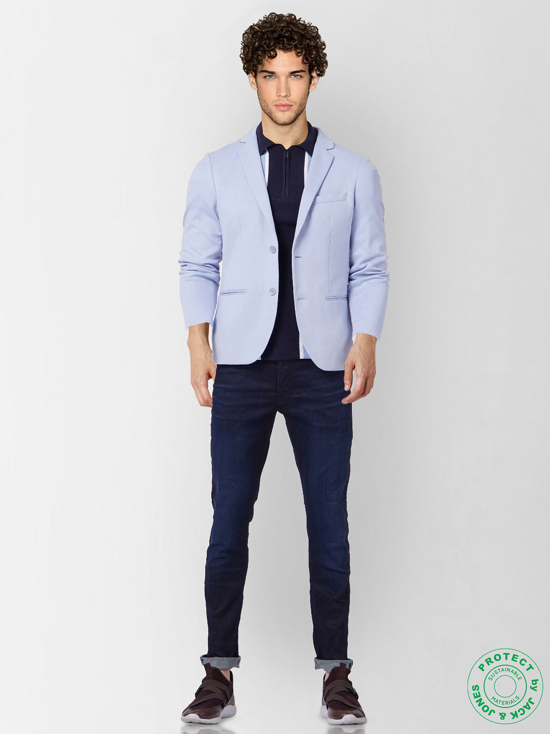 Blue Striped Polo Neck T-shirt