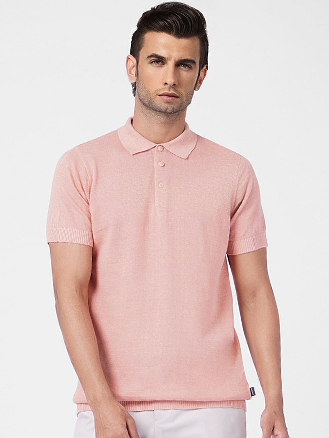 Pink Linen Knitted Polo T-shirt