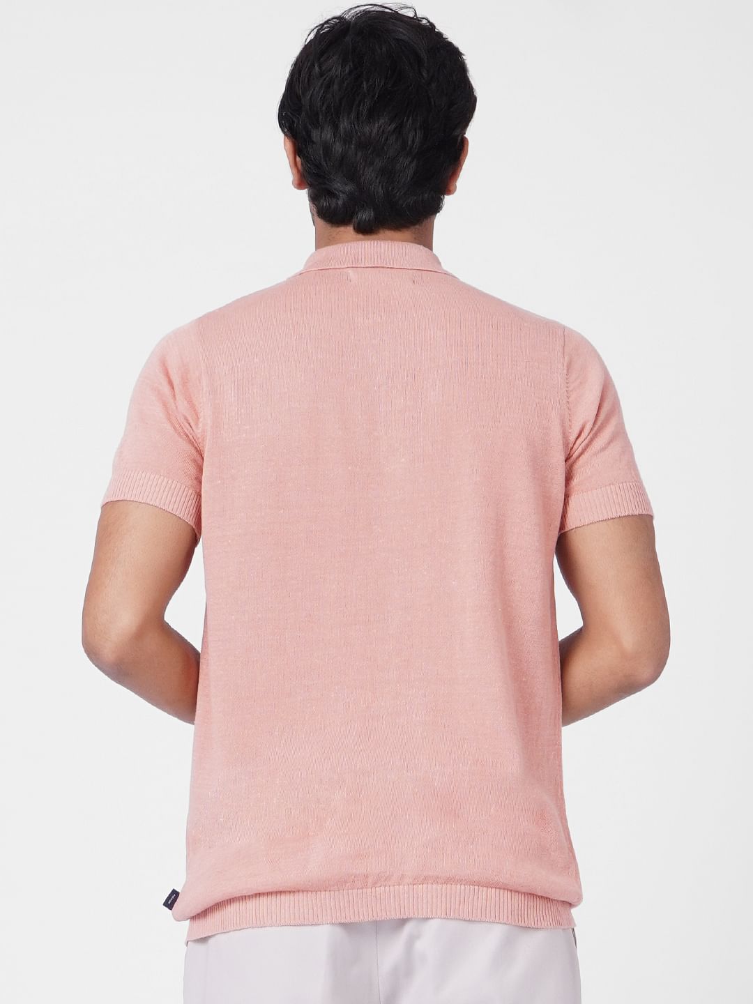 Pink Linen Knitted Polo T-shirt