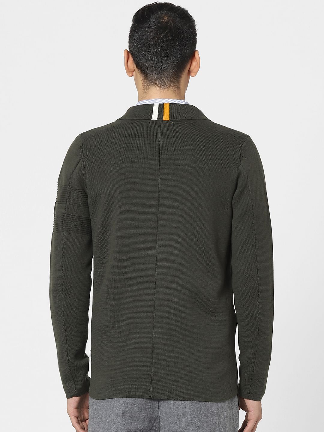 Dark Green Knit Shawl Collar Blazer