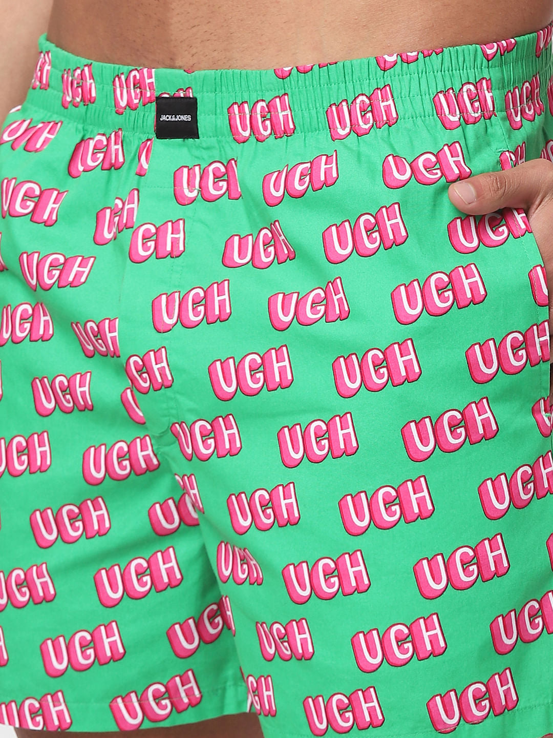 Green Text Print Boxers