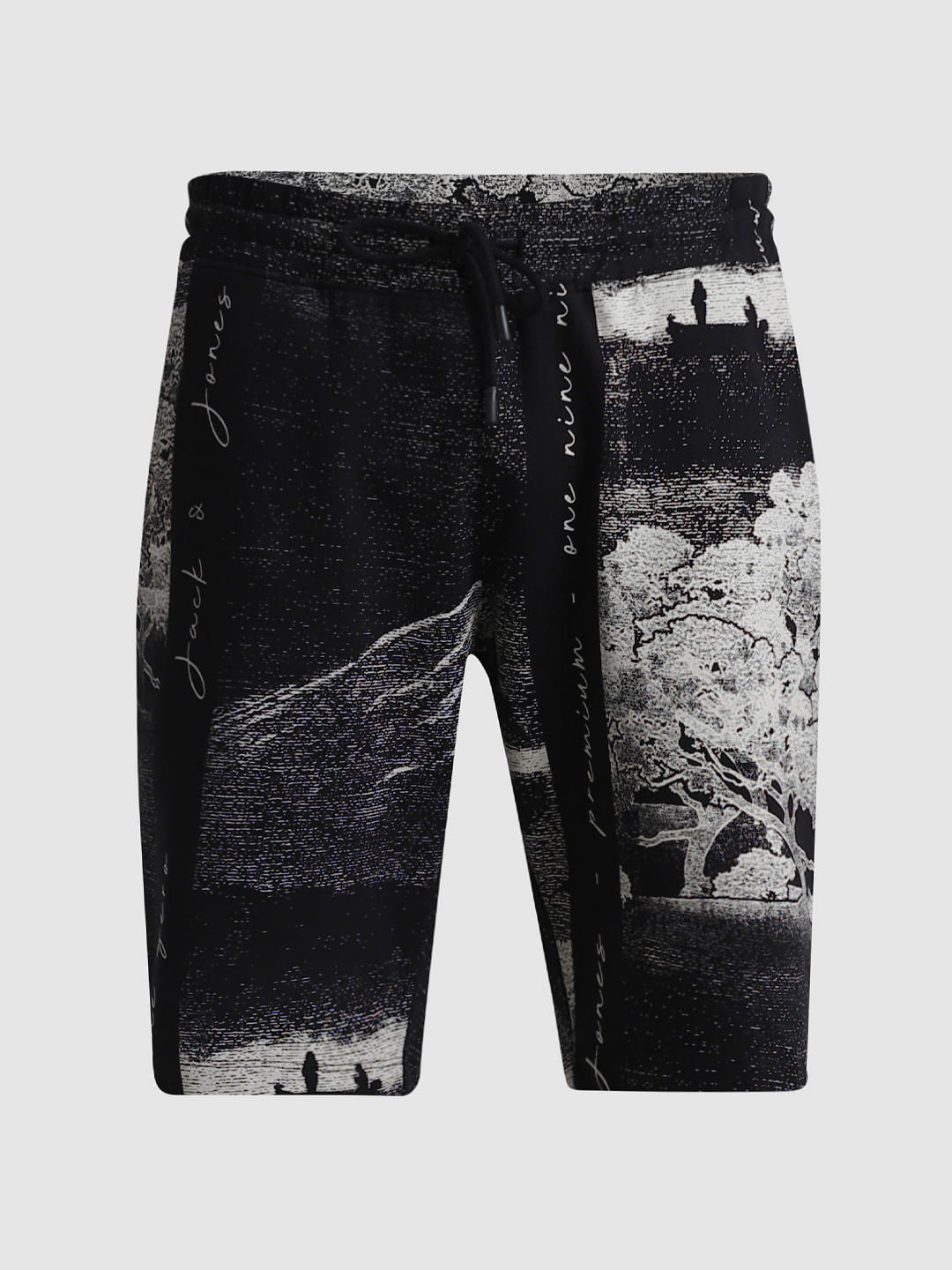 Black Mid Rise Abstract Print Shorts