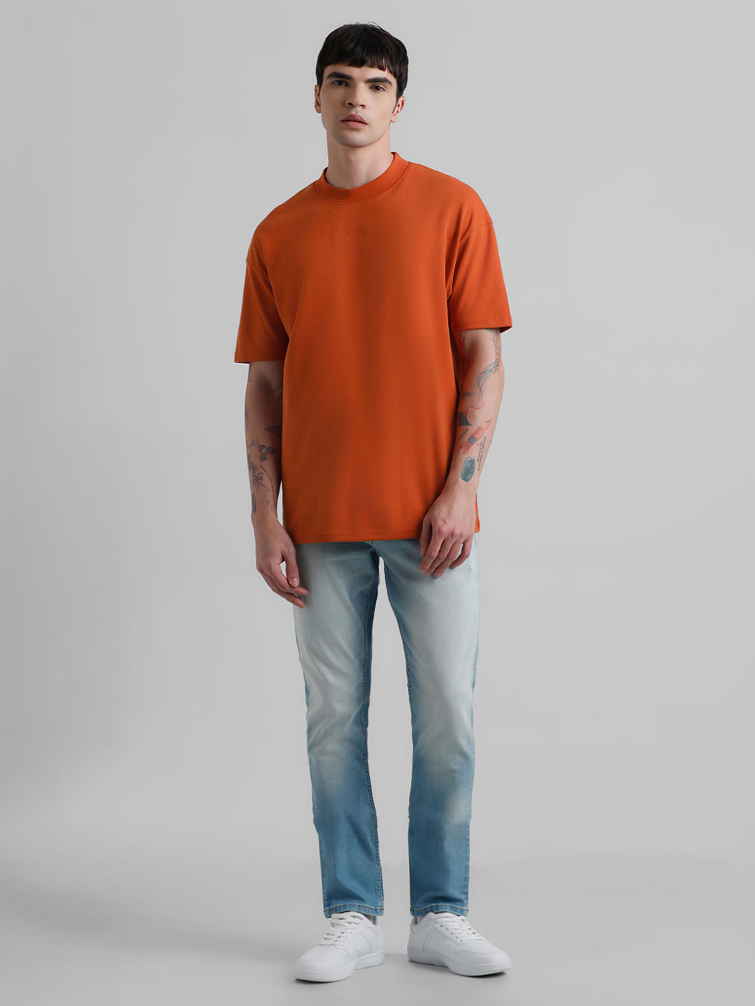 Knitted Crew Neck T-shirt - Orange