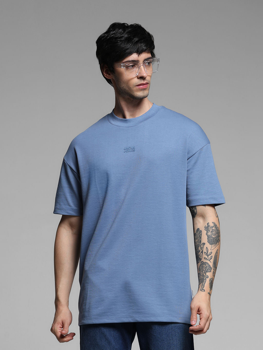 Blue Logo Text Knitted T-shirt
