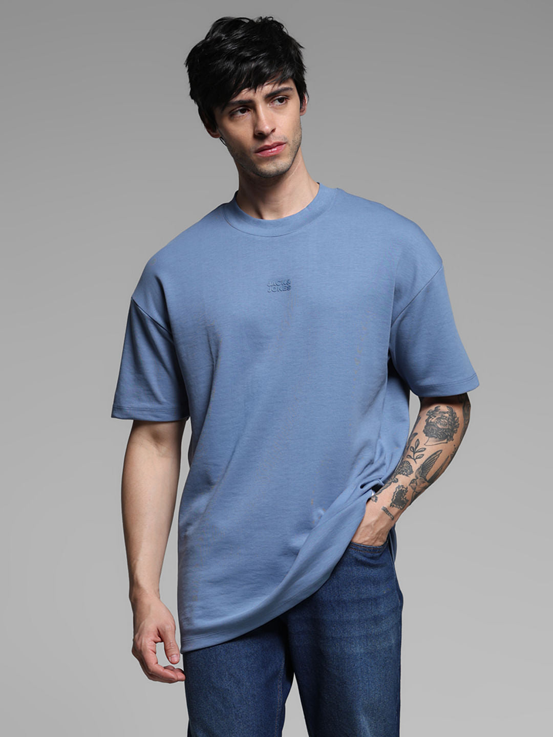 Blue Logo Text Knitted T-shirt
