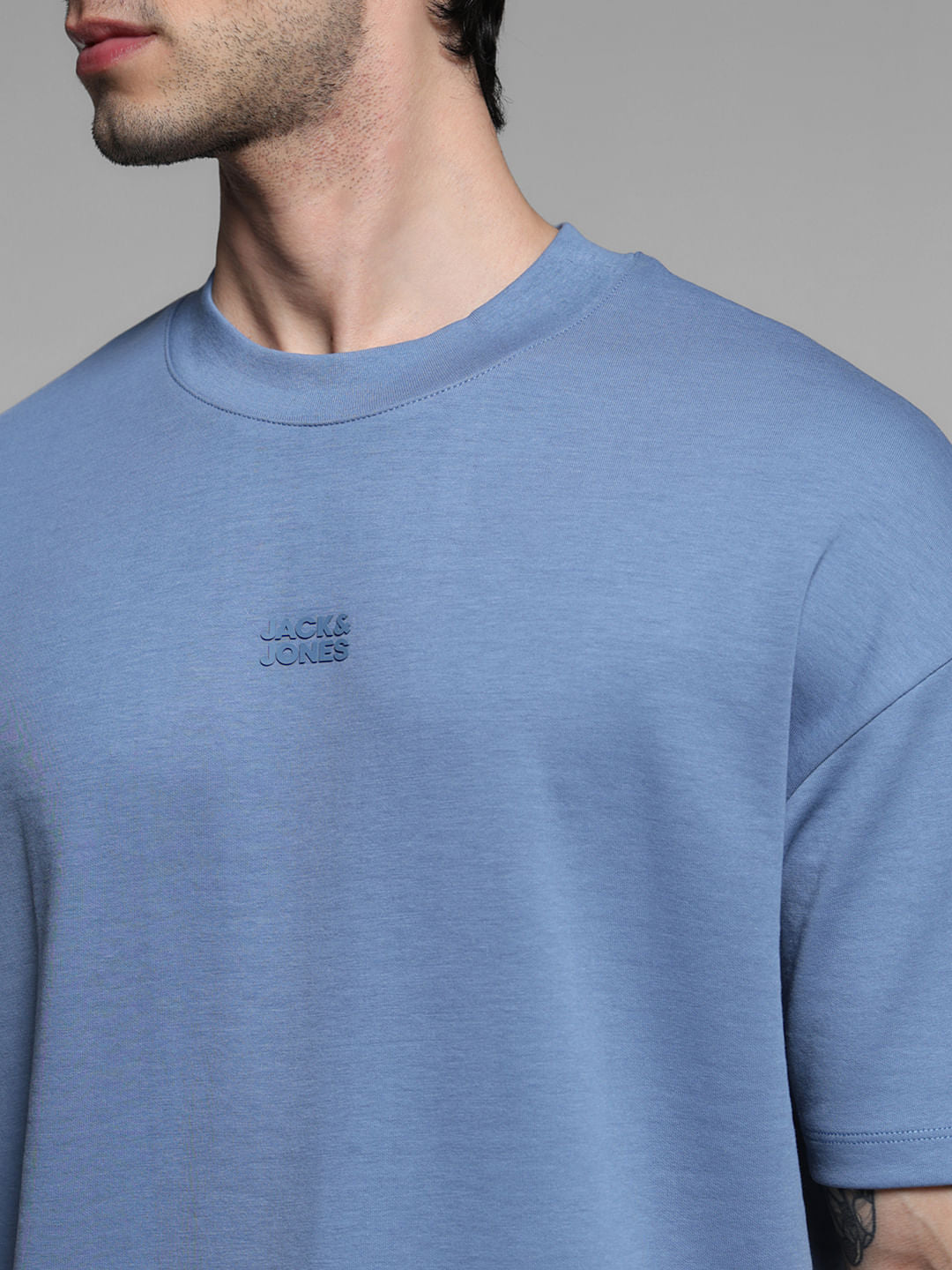 Blue Logo Text Knitted T-shirt