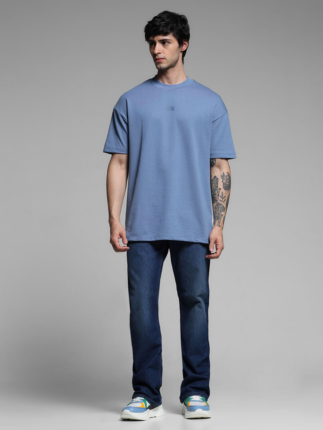 Blue Logo Text Knitted T-shirt