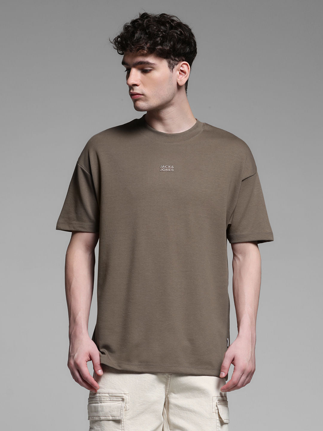 Knitted Crew Neck T-shirt - Brown
