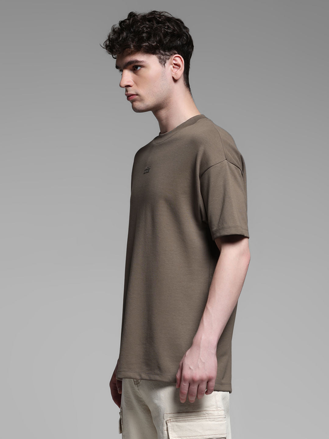 Knitted Crew Neck T-shirt - Brown