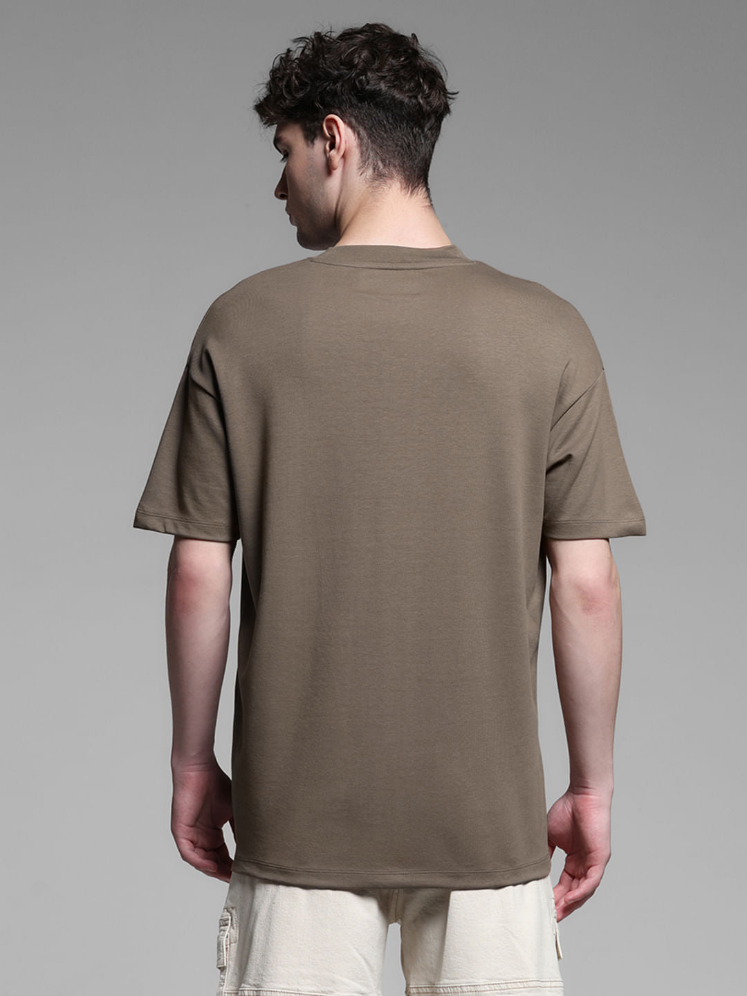 Knitted Crew Neck T-shirt - Brown