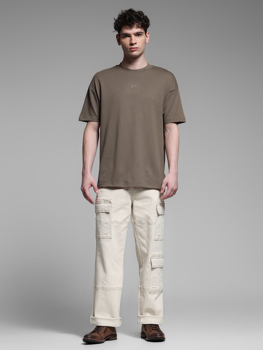 Knitted Crew Neck T-shirt - Brown