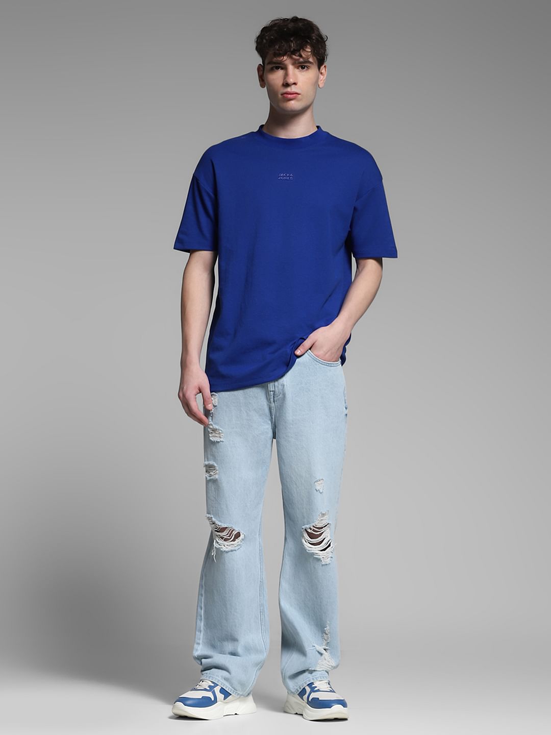 Dark Blue Knitted Oversized T-shirt