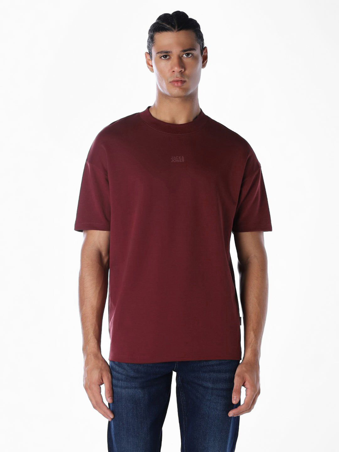 Logo Text Oversized Knit T-shirt - Dark Red