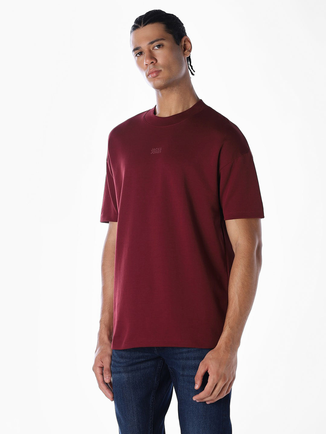 Logo Text Oversized Knit T-shirt - Dark Red