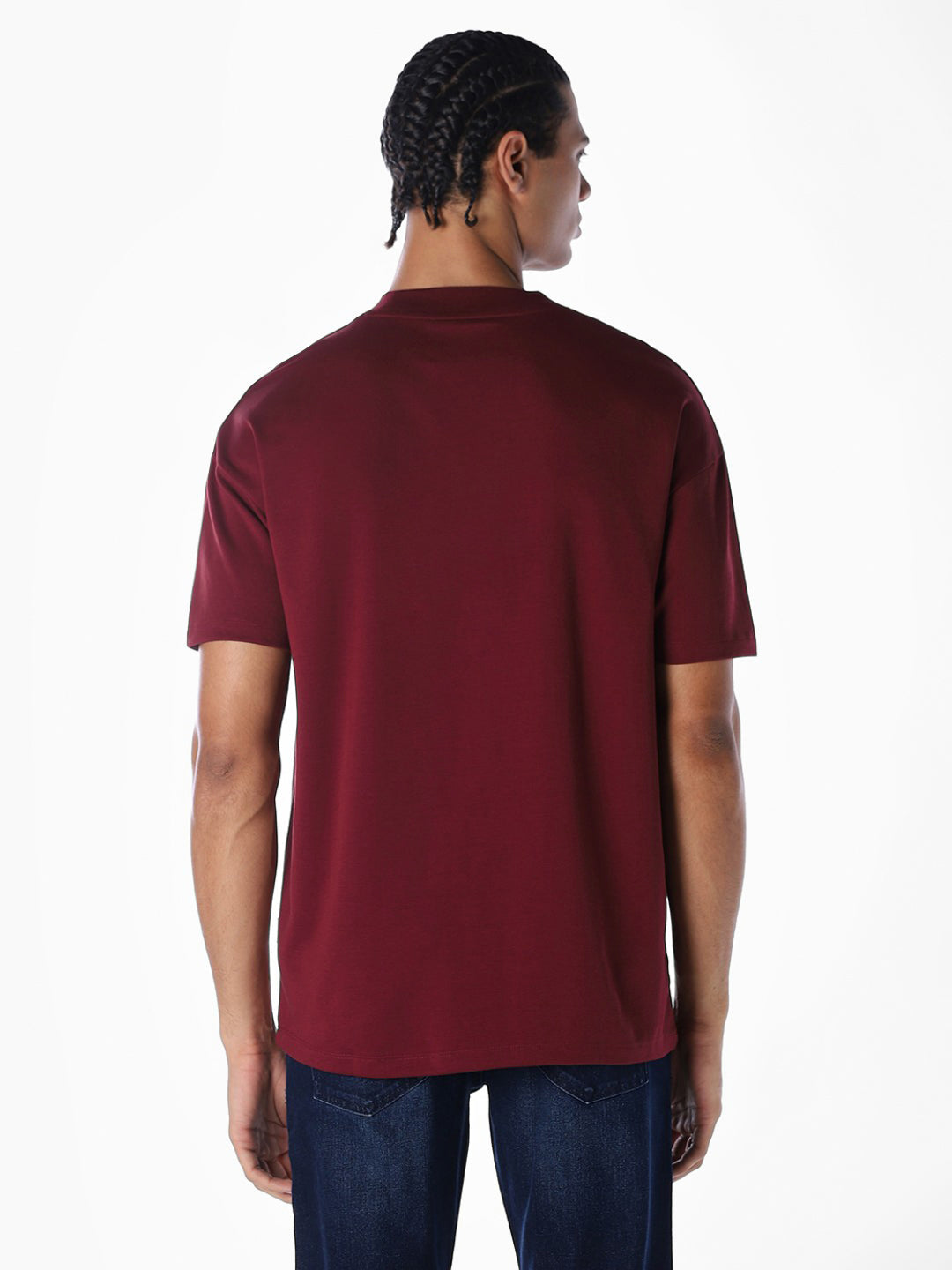 Logo Text Oversized Knit T-shirt - Dark Red