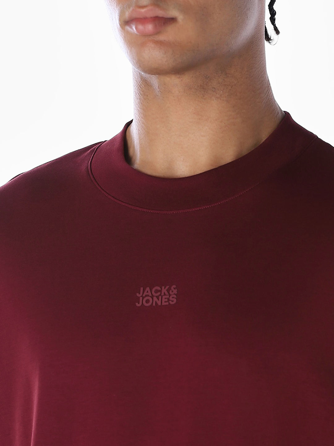 Logo Text Oversized Knit T-shirt - Dark Red