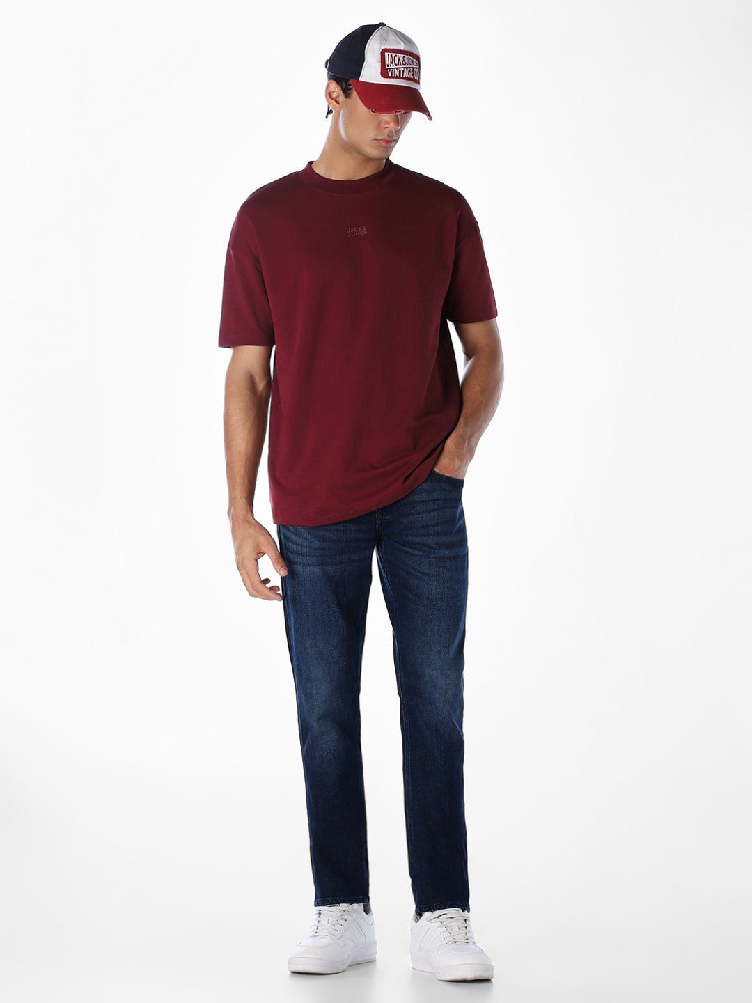 Logo Text Oversized Knit T-shirt - Dark Red