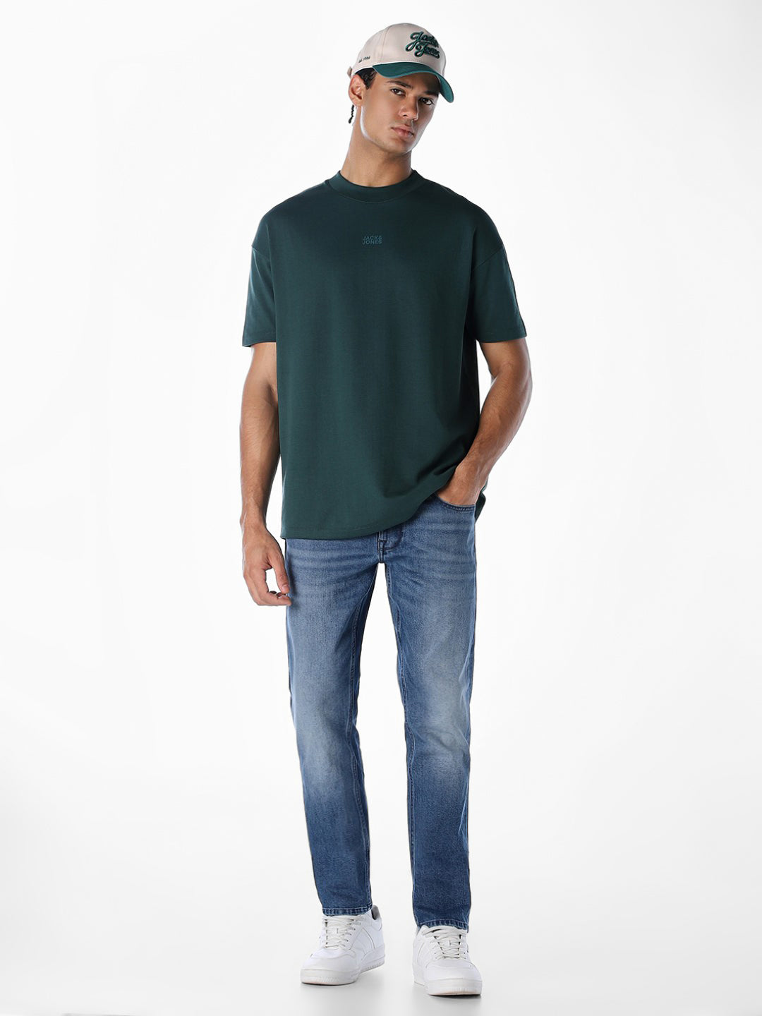 Logo Text Oversized Knit T-shirt - Dark Green