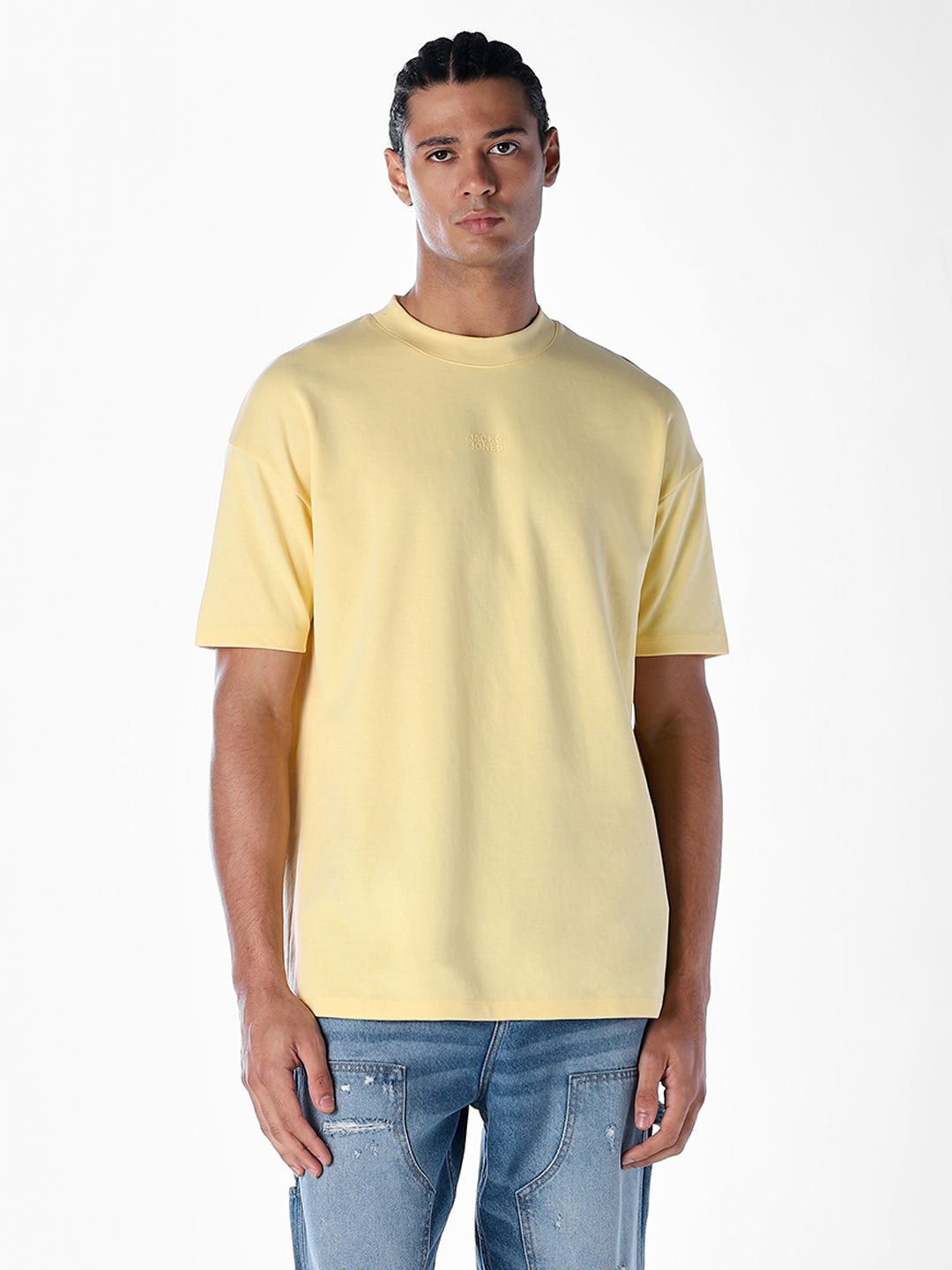 Logo Text Oversized Knit T-shirt - Yellow