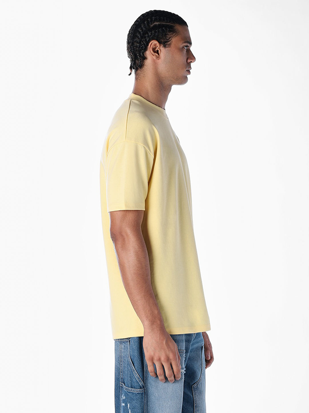 Logo Text Oversized Knit T-shirt - Yellow