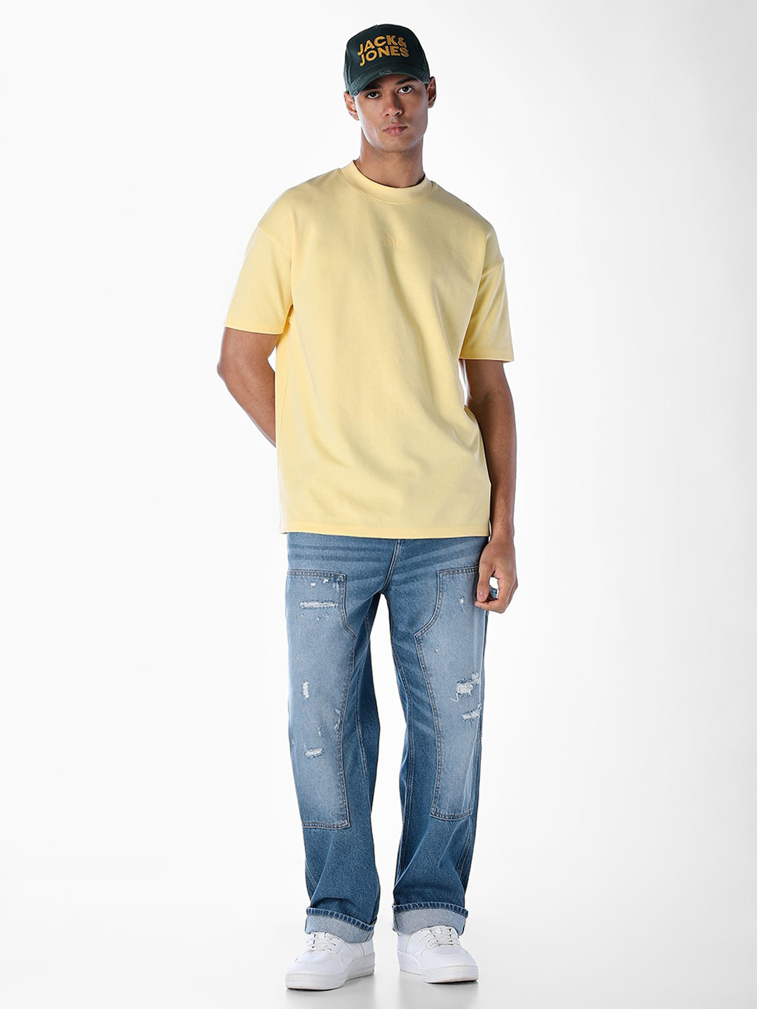 Logo Text Oversized Knit T-shirt - Yellow