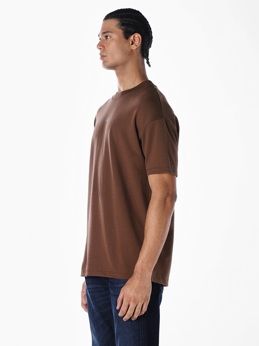Logo Text Oversized Knit T-shirt - Dark Brown