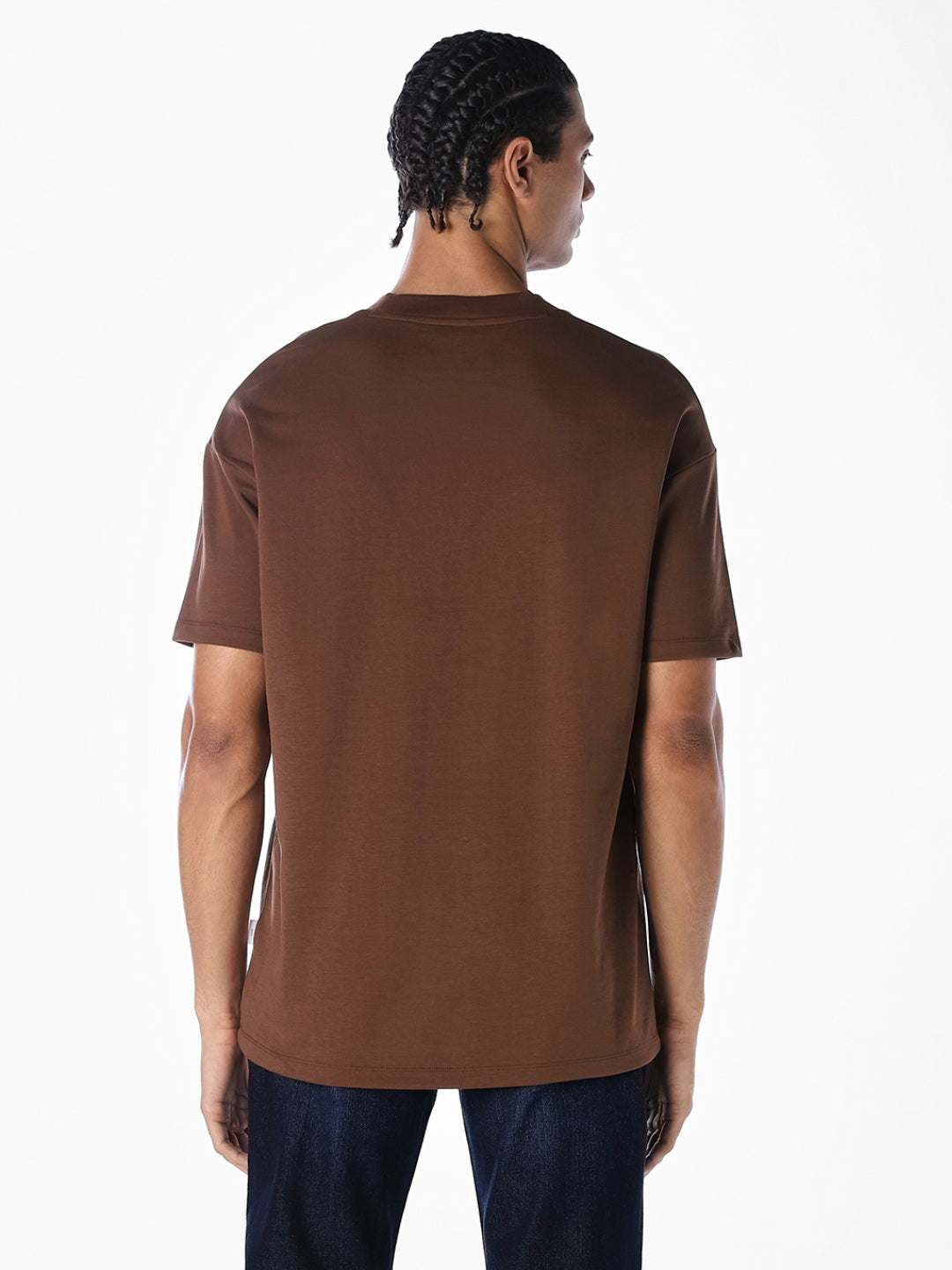 Logo Text Oversized Knit T-shirt - Dark Brown