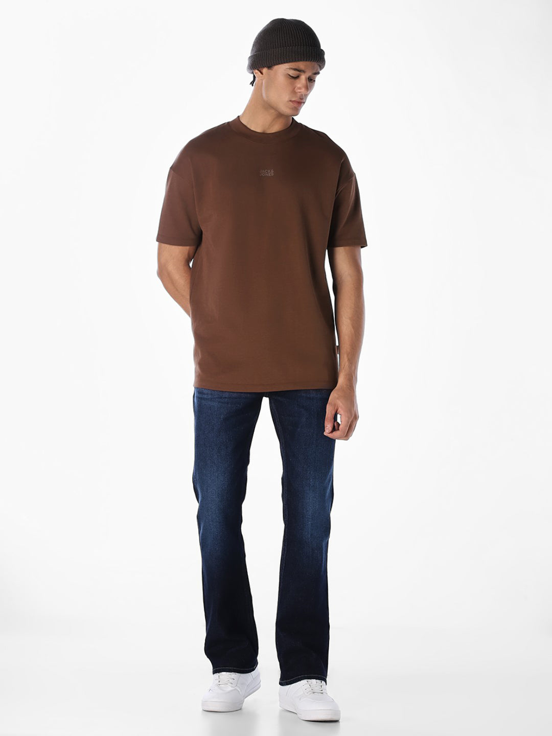 Logo Text Oversized Knit T-shirt - Dark Brown