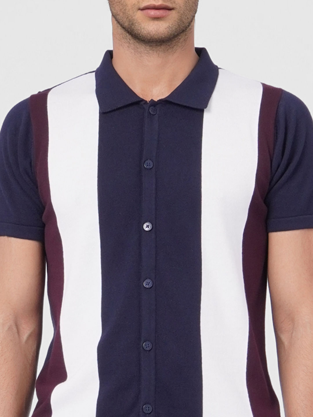 Blue Striped Knit Polo T-shirt