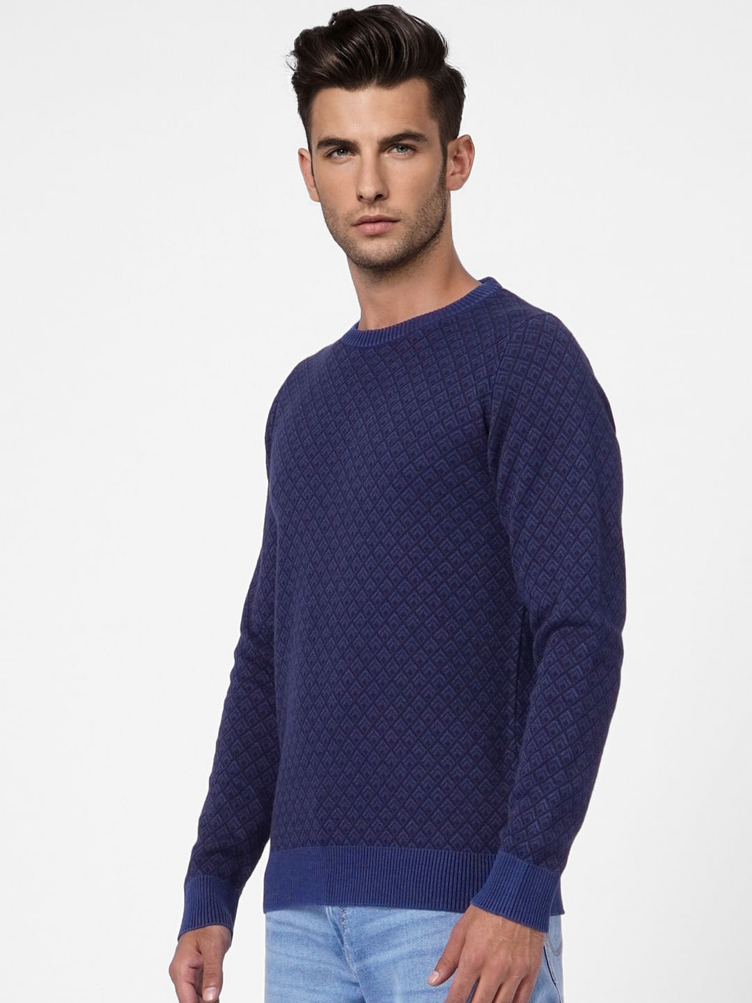 Blue Printed Knit Pullover