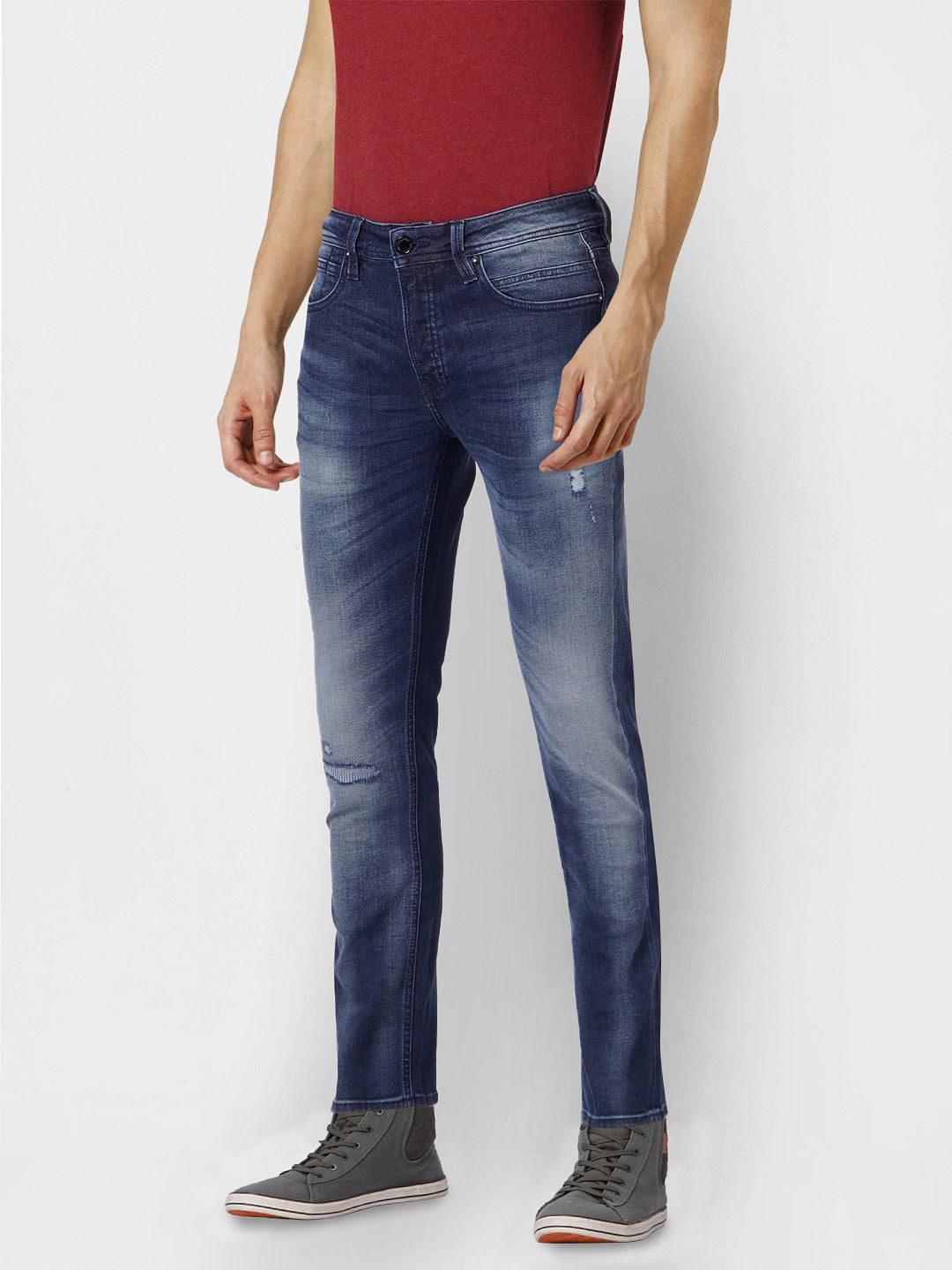 Blue Mid Rise Clark Regular Fit Jeans