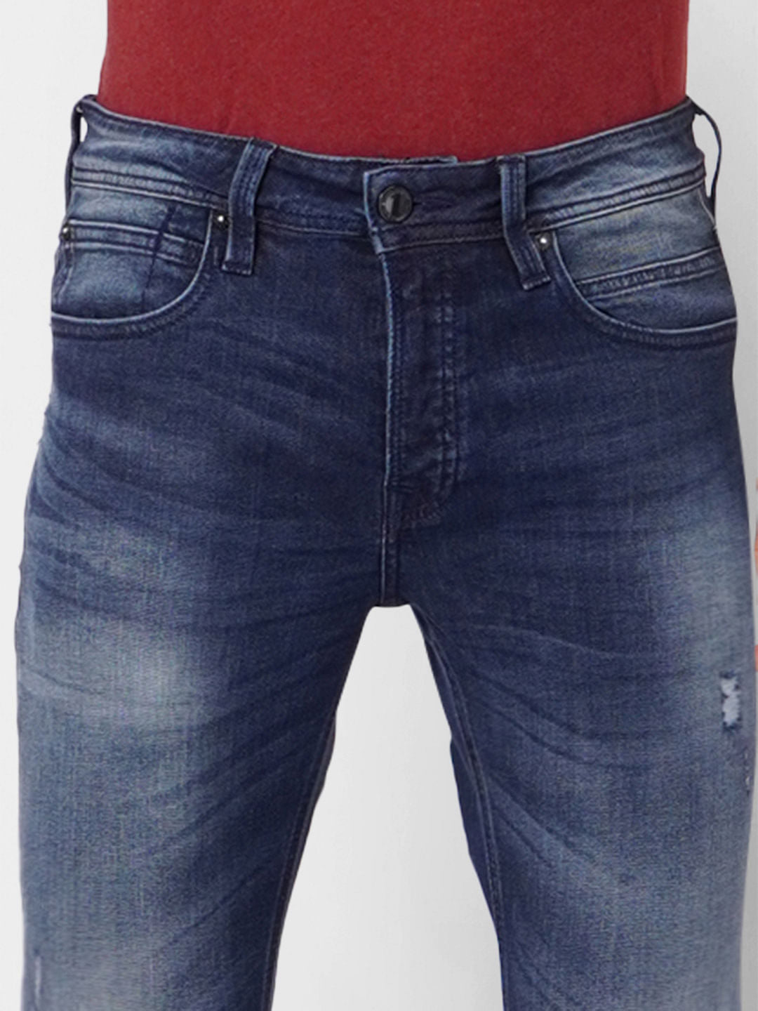 Blue Mid Rise Clark Regular Fit Jeans