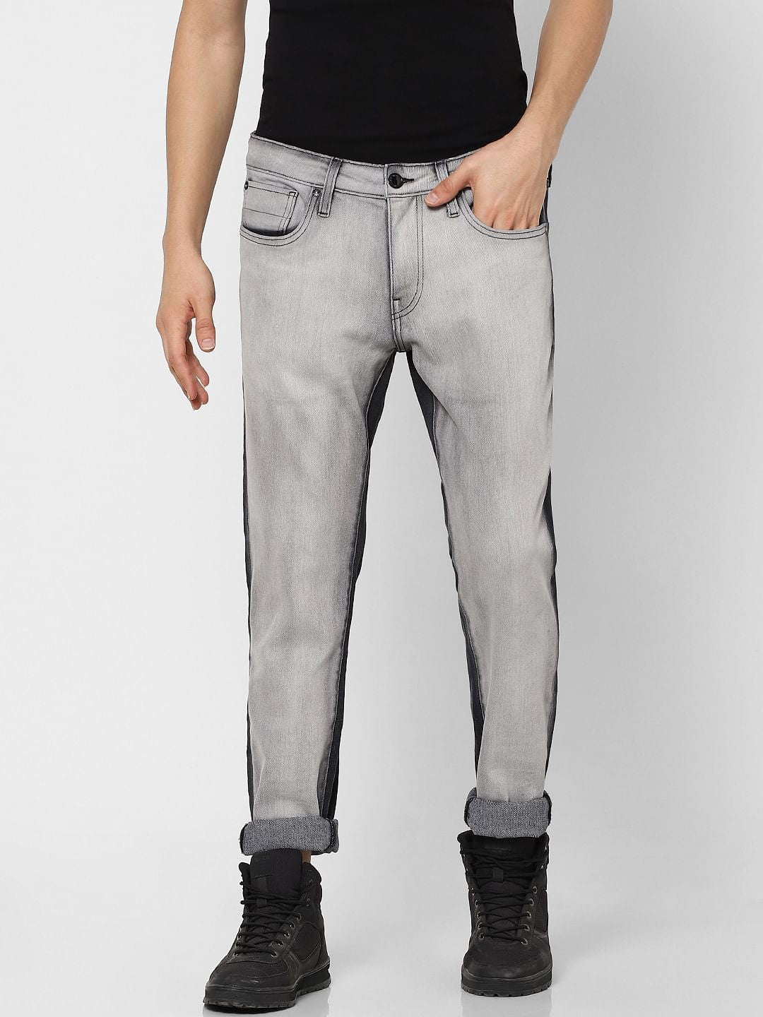 Grey Low Rise Two-Toned Skinny Jeans