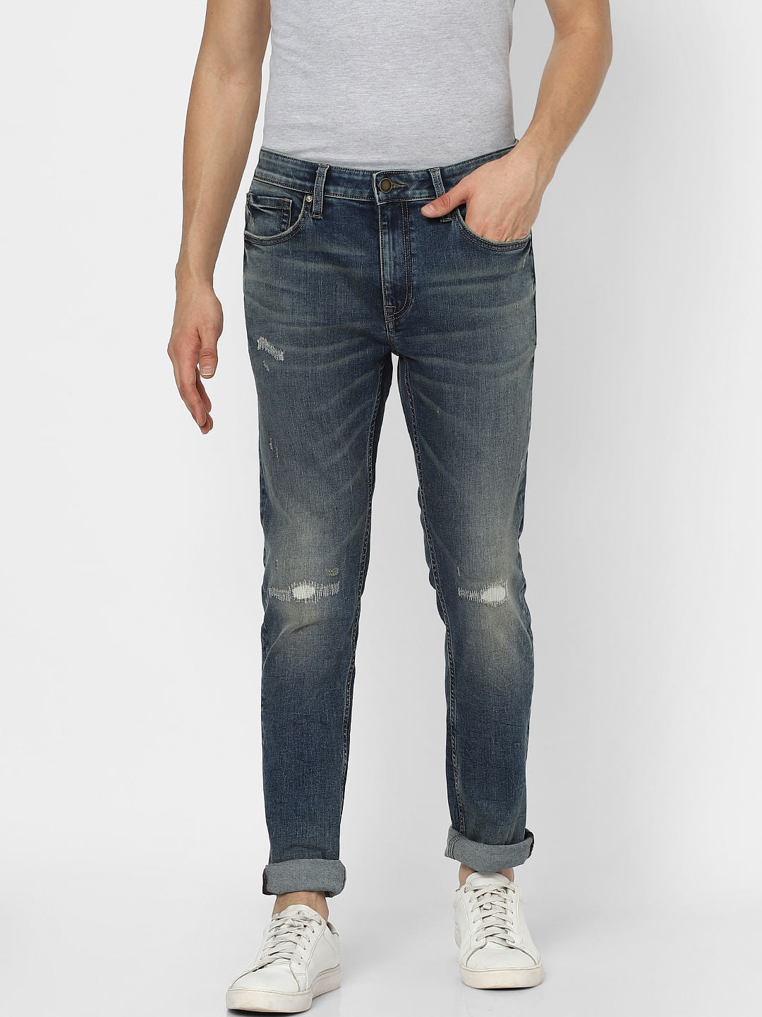 Blue Low Rise Liam Skinny Torn Jeans