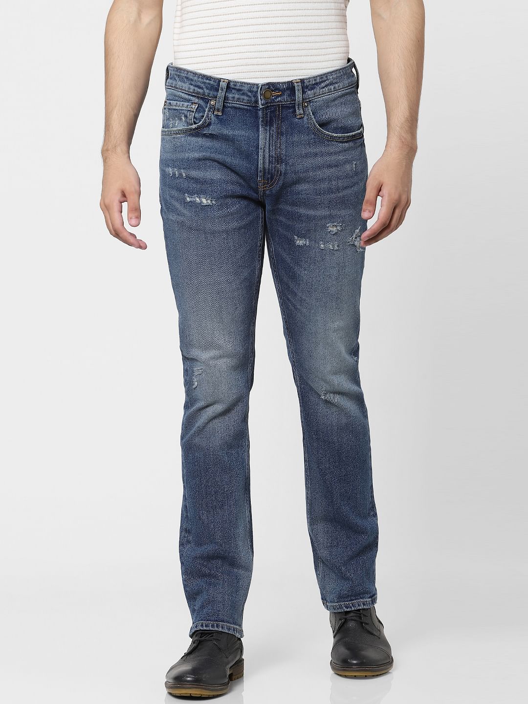 Blue Mid Rise Clark Ripped Regular Jeans