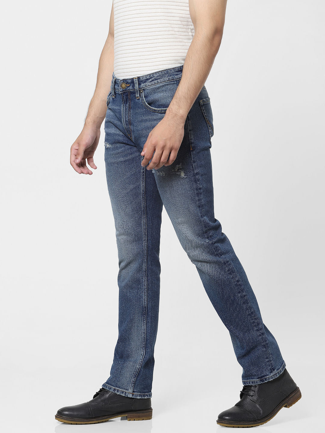 Blue Mid Rise Clark Ripped Regular Jeans