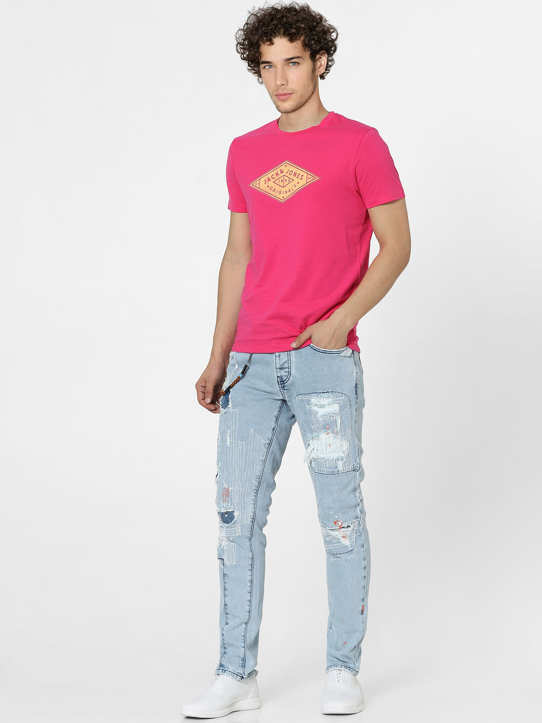 Blue Low Rise Tim Anti Fit Torn Jeans