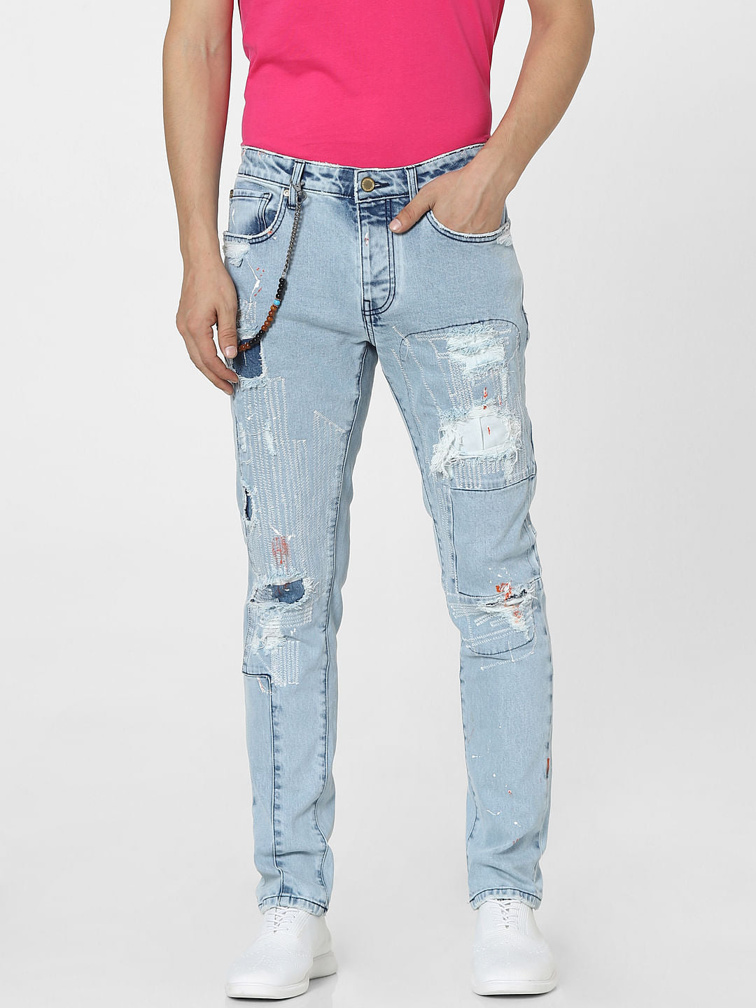 Blue Low Rise Tim Anti Fit Torn Jeans