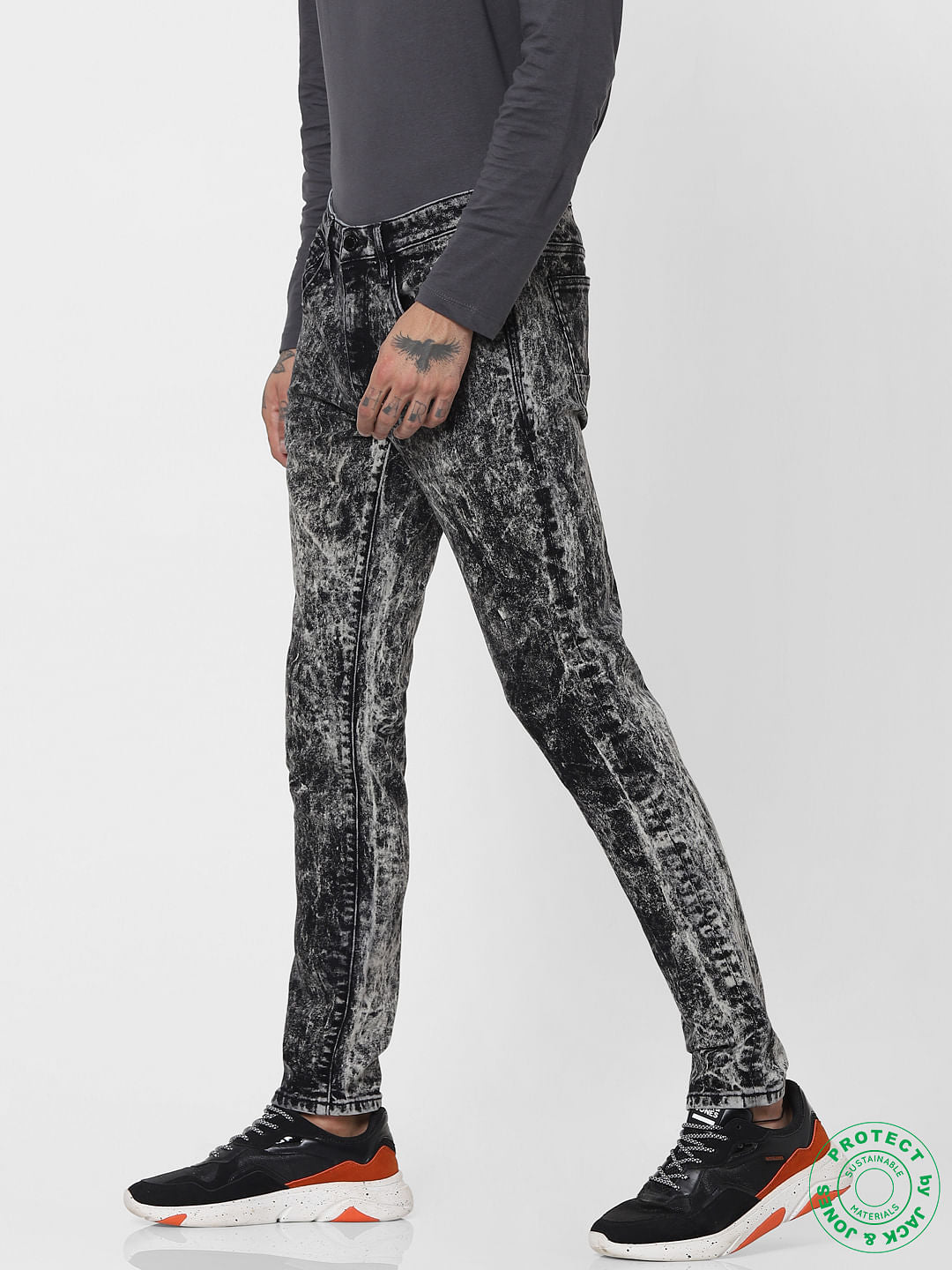 Black Low Rise Heavy Washed Liam Skinny Jeans